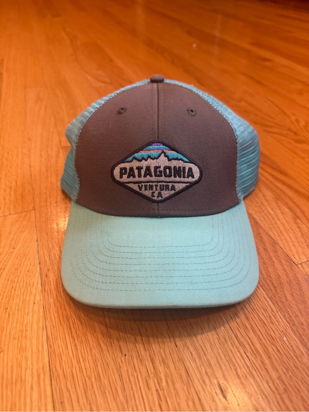 Patagonia Trucker Hat in Aqua and Gray with Ventura Patch